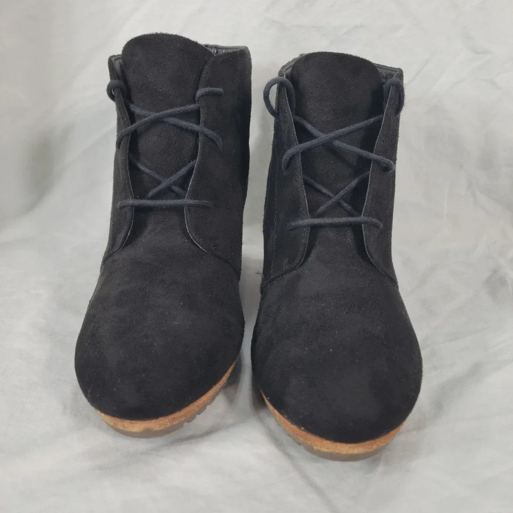 Black Lace Up Booties Womens 8.5 Suede Wedge Ankle Boots Whimsigoth Witchy Boho